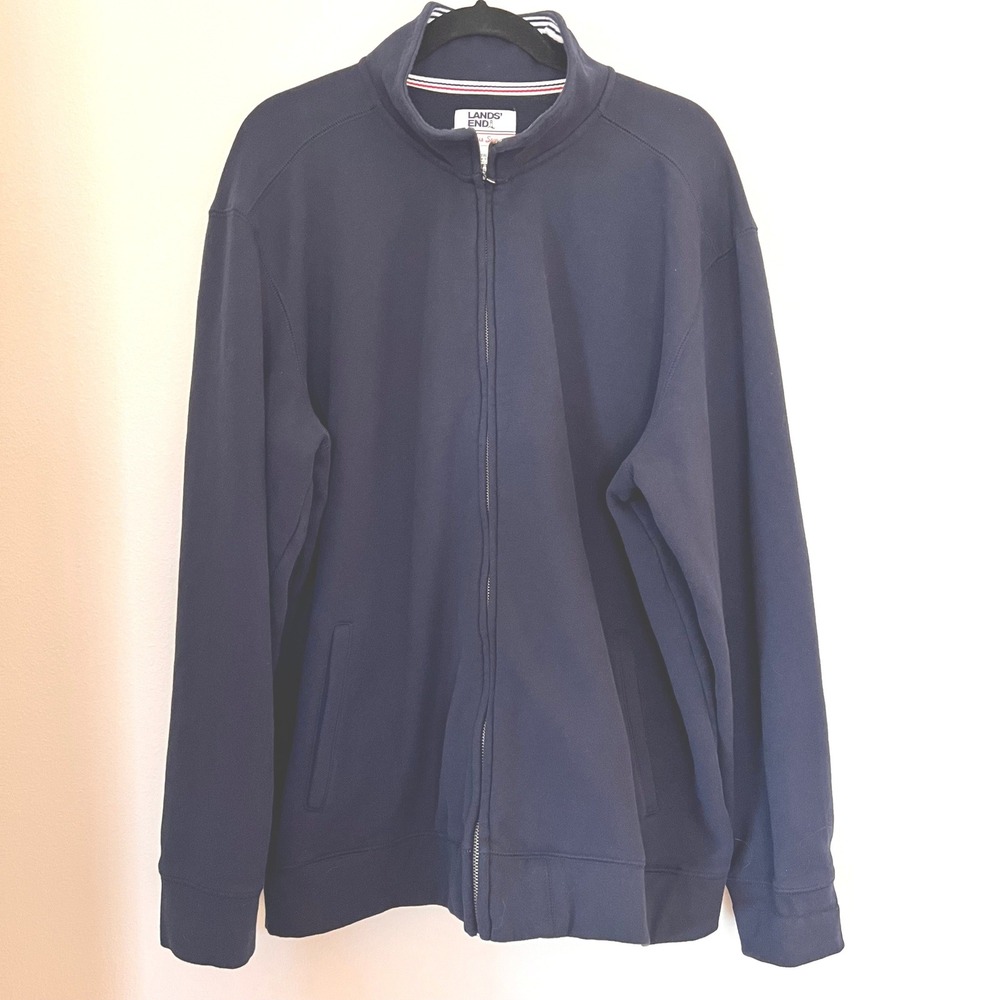 Lands End‎ Serious Sweats Mens XXL Navy Blue Quarter Zip Fleece Pullover Sweater